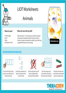 Copyright 2007 www.theracrew.com
TIPS FOR EXTRA HELP FOR YOUR CHILD
Trace over the first letters in the top
boxes to show yo