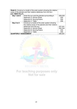 viii
Week 9: Construct a model of the solar system showing the relative
sizes of the planets and their relative distanc
