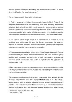 ~ 3 ~
research question, of why the Africa Korp was able to be as successful as it was,
given the difficulties they wer