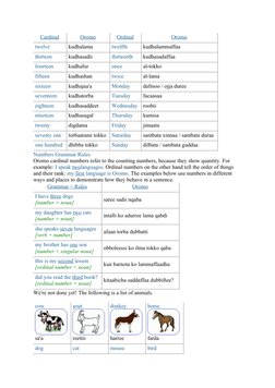 Cardinal
Oromo
Ordinal
Oromo
twelve
kudhalama
twelfth
kudhalammaffaa
thirteen
kudhasadii
thirteenth
kudhasadaffaa
fourteen
ku