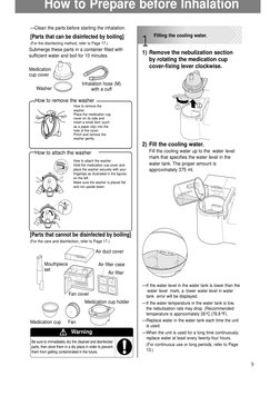 9
How to Prepare before Inhalation
—Clean the parts before starting the inhalation.
[Parts that can be disinfected by boiling