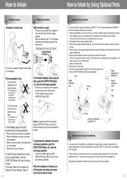 13
12
How to Inhale by Using Optional Parts
1
Using the unit for a long time
By using the optional “long time nebulization se