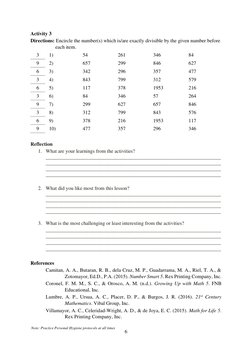 6
Note: Practice Personal Hygiene protocols at all times
Activity 3
Directions: Encircle the number(s) which is/are ex