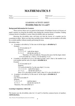 4
Note: Practice Personal Hygiene protocols at all times
MATHEMATICS 5
Name: ____________________________________