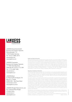 LANXESS Deutschland GmbH
Business Unit Inorganic Pigments
Rheinuferstraße 7 – 9
47829 Krefeld, Germany
Tel. +49 221 8885 3974