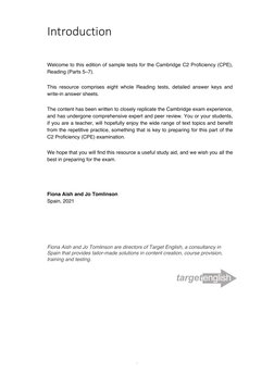 Introduction
Welcome to this edition of sample tests for the Cambridge C2 Proficiency (CPE),
Reading (Parts 5–7).
This re