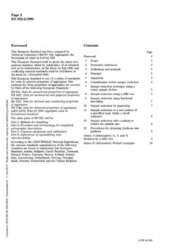 Page 2
EN 932-2:1999
Foreword
Contents
This European Standard has been prepared by
Technical Committee CENITC 154, Aggregates