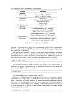 1.2 Getting Started and Running the Software
9
Feature
Algorithm
Seismicity
Declustering
Gardner and Knopoff (1974)
AFTERAN (