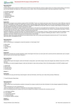 Recommend!! SY0-701 dumps in VCE and PDF From
NEW QUESTION 1
- (Exam Topic 1)
A security analyst needs to implement an MDM s