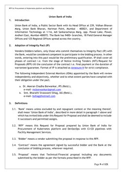 RFP for Procurement of Kubernetes platform and DevSecOps
Page 9 of 121
Union Bank of India
1.
Introduction
Union Bank