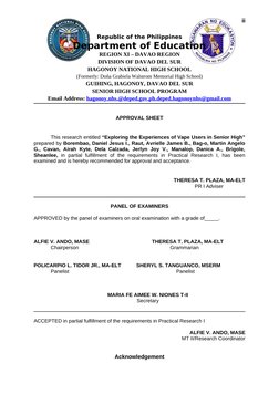 ii
Republic of the Philippines
Department of Education
REGION XI – DAVAO REGION
DIVISION OF DAVAO DEL SUR
HAGONOY NATIONAL H