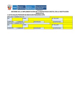 II. DATOS DEL(OS) PROFESOR DE INNOVACIÓN PEDAGÓGICA (PIP)
ANEXO 7
INFORME DE LA IMPLEMENTACIÒN DE LA ESTRATEGIA DIGITAL EN LA
