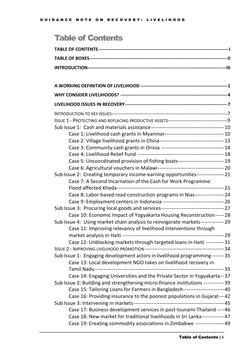 G U I D A N C E N O T E O N R E C O V E R Y : L I V E L I H O O D
Table of Contents | i
Table of Contents
TABLE OF CO