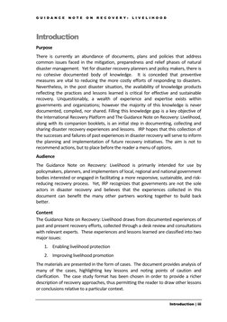 G U I D A N C E N O T E O N R E C O V E R Y : L I V E L I H O O D
Introduction | iii
Introduction
Purpose
There is