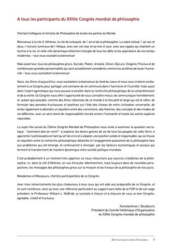 23o Παγκόσμιο Συνέδριο Φιλοσοφίας
7
A tous les participants du XXIIIe Congrès mondial de philosophie
Cher(e)s Collègues et Am