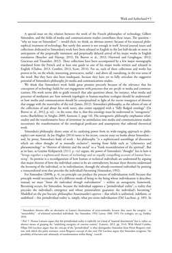 A special issue on the relation between the work of the French philosopher of technology, Gilbert
Simondon, and the fields of