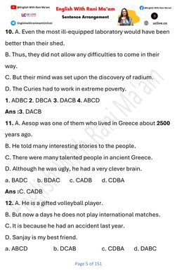 Page 5 of 151
10. A. Even the most ill-equipped laboratory would have been
better than their shed.
B. Thus, they did n