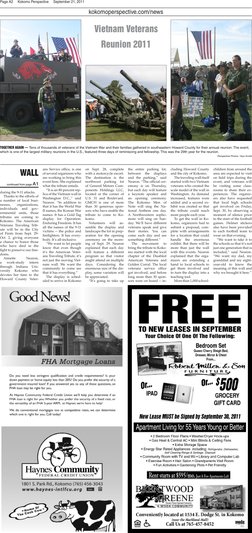 kokomoperspective.com/news
Page A2 Kokomo Perspective September 21, 2011
WALL
continued from page A1
TOGETHER AGAIN —