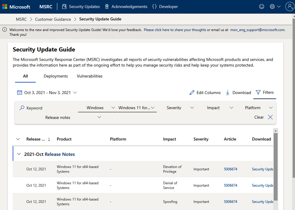 Figure 1.5 – Microsoft Security Update Guide
