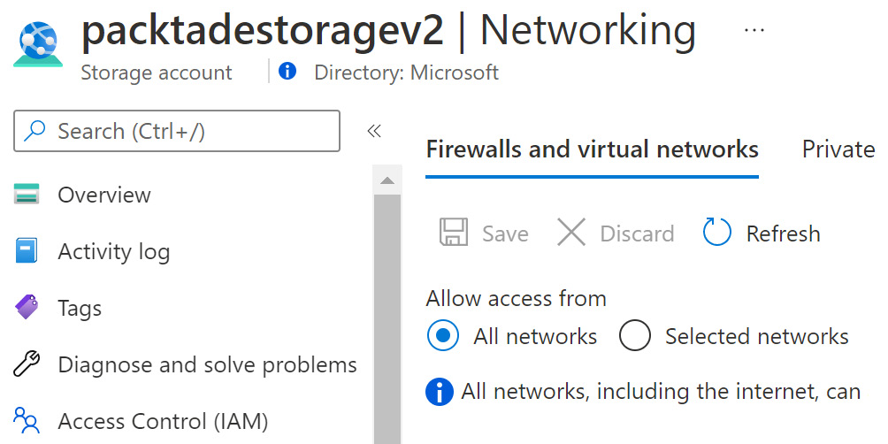Figure 2.1 – Azure Storage – Firewalls and virtual networks
