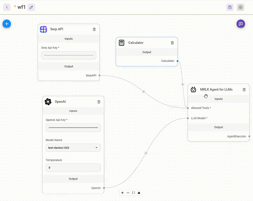 Figure 1.3: Flowise UI with an agent that uses an LLM, a calculator, and a search tool
(Source: https://github.com/FlowiseAI/Flowise)