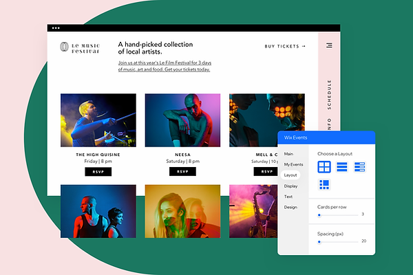 Сайт, створений для музичного фестивалю, в процесі редагування в редакторі Wix.