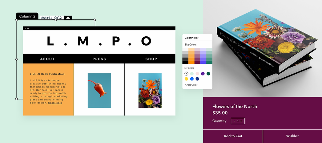 Редагування сайту видавництва книг і демонстрація дизайнерських функцій, таких як вибір кольорів, зображень тощо.