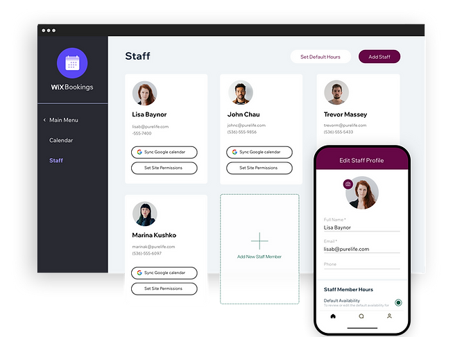 Зображення розділу управління персоналом у кабінеті Wix Bookings.