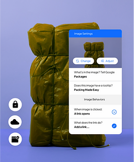 Сайт компанії, яка пропонує послуги пакування, що демонструє вбудовані функції, які дозволяють створювати ролі та дозволи для учасників команди та альтернативний текст для зображень, щоб зробити ваш контент доступним для всіх.