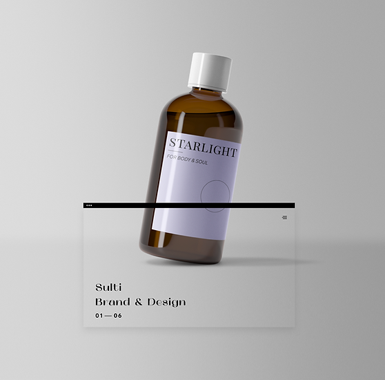 Пляшка мила для тіла з фіолетовою етикеткою.