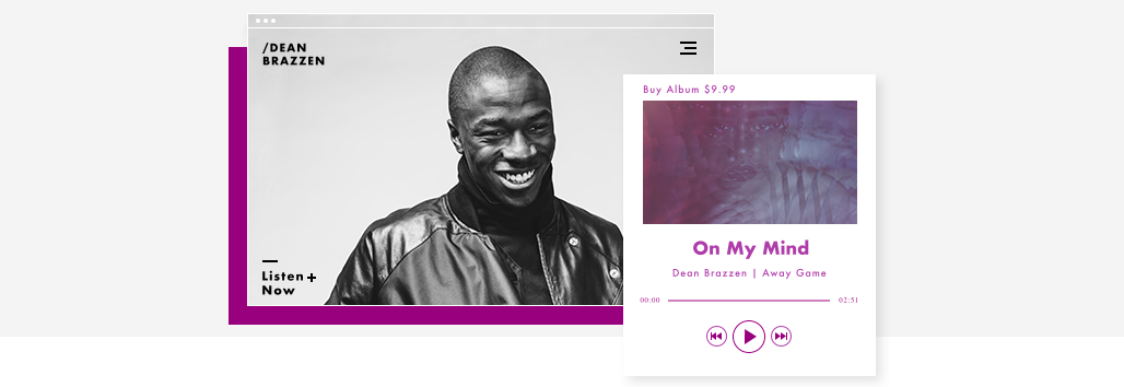 Музичний сайт, створений за допомогою Wix Music, та композиція, яка відтворюється на музичному програвачі на сайті.