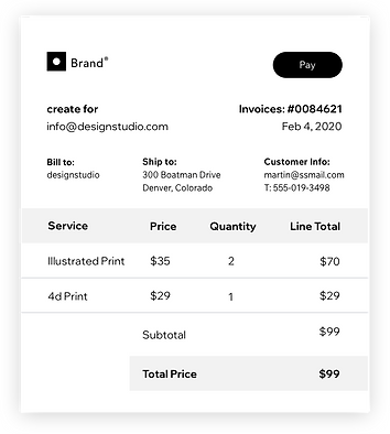 Рахунок для клієнта, створений на Wix.