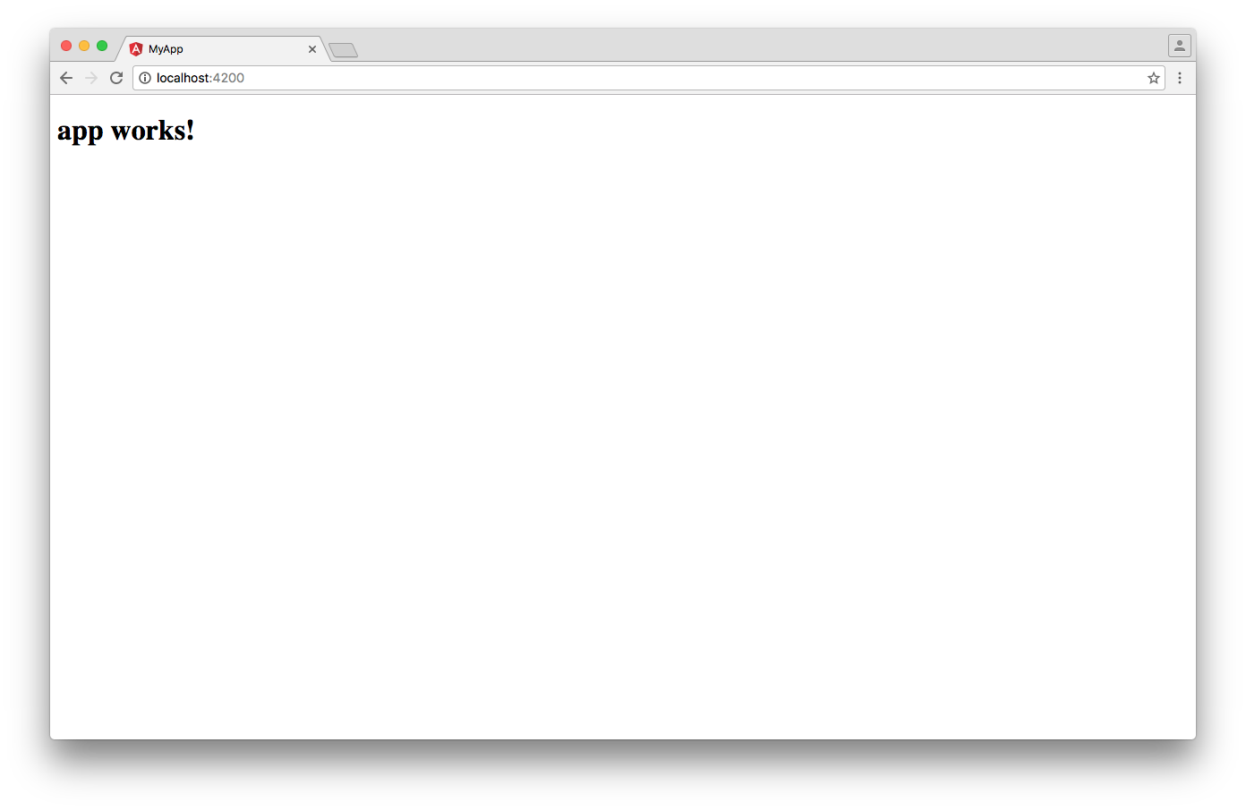 Angular CLI: Screenshot of the app running in the browser, displaying the text 'app works!'