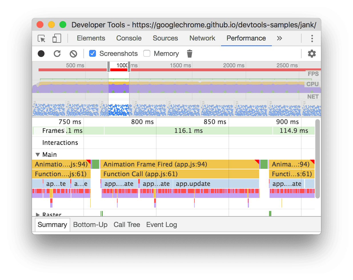 Bản ghi hiệu suất trong Chrome DevTools