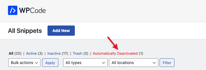 wpcode automatically deactivated