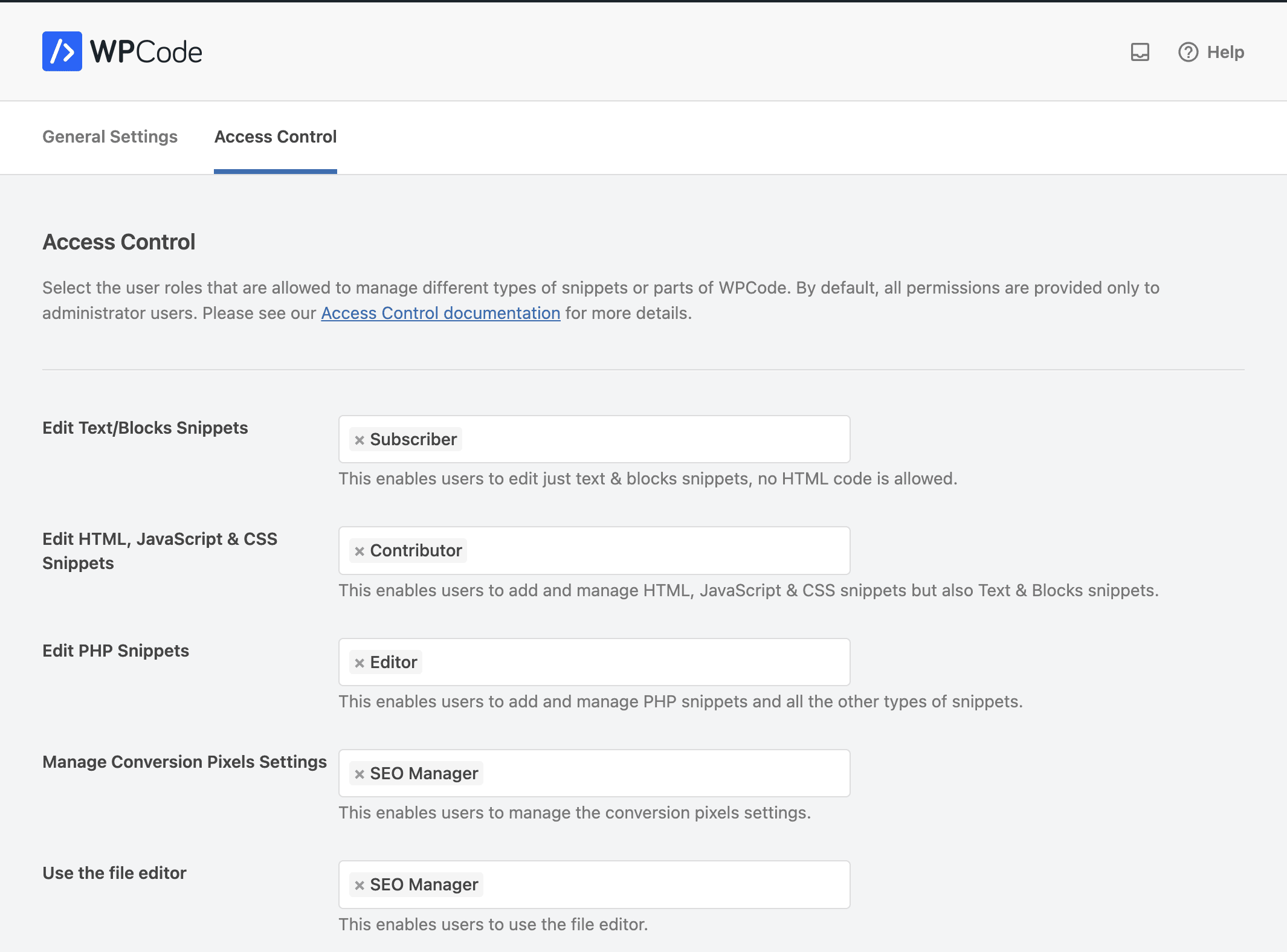 Role-based access-control settings