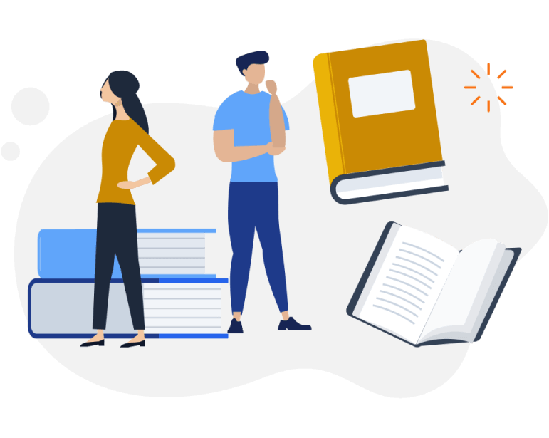 Illustration of People and Books - WPForms Illustration of people and books