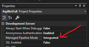 Integrated Managed Pipeline Mode in Properties Integrated Managed Pipeline Mode in Properties