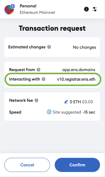 Metamask name contract transaction