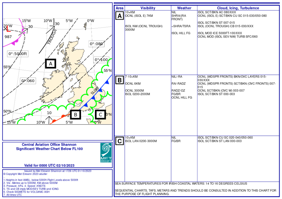 Significant weather Aviation chart - Met Éireann - 02/10/2023