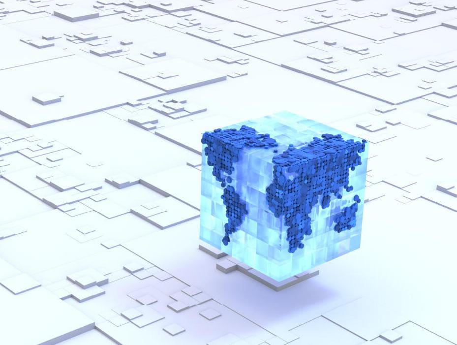 Glowing globe cube on white background