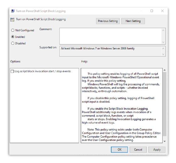 PowerShell script block logging option