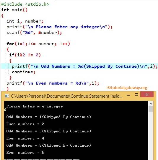 Continue Statement Example 1