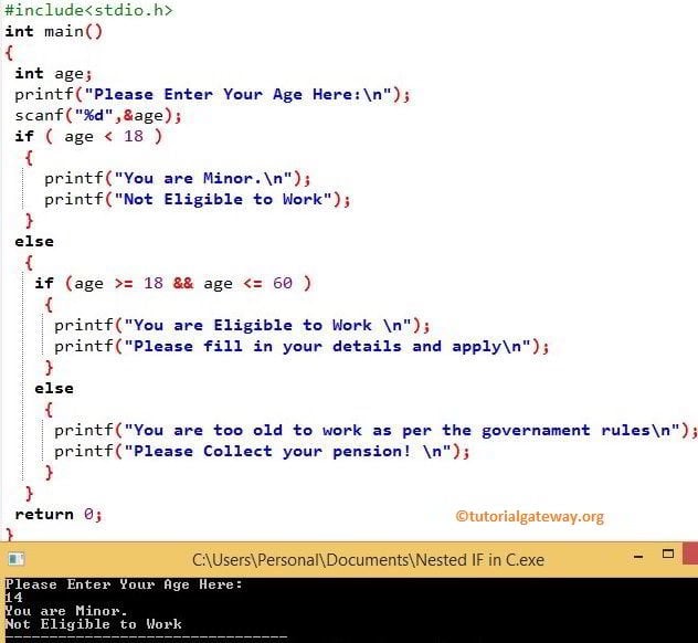 Nested If Statement in C Output 1