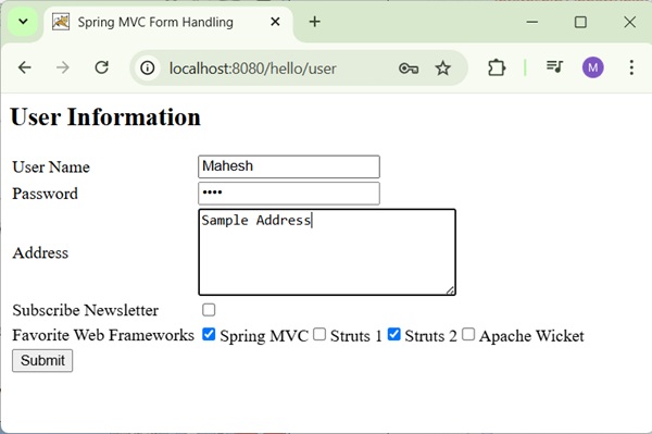 Spring Checkboxes Form